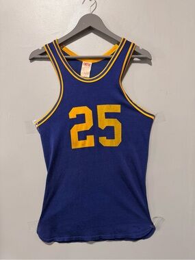 Vintage Empire Athletic Tank Top Medium PAC 25 Union Made USA Blue Gold Jersey